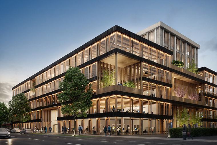 Neubau „TRÍ“ Holz-Hybrid-Bürogebäude München